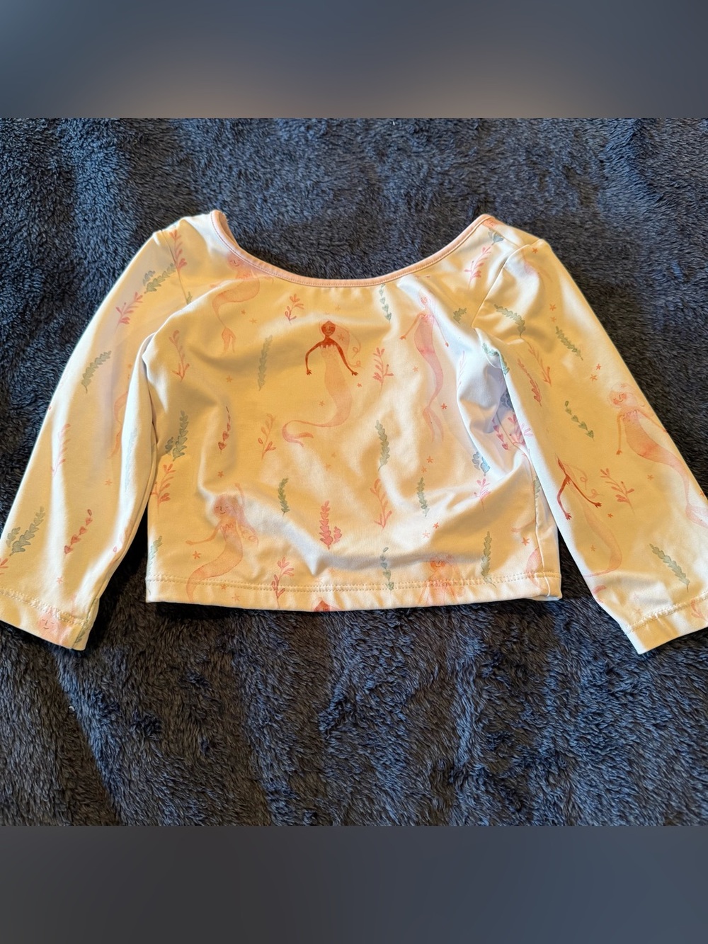 Kids Long-Sleeve Swim Rashguard Top - Pale Pink Mermaid Print